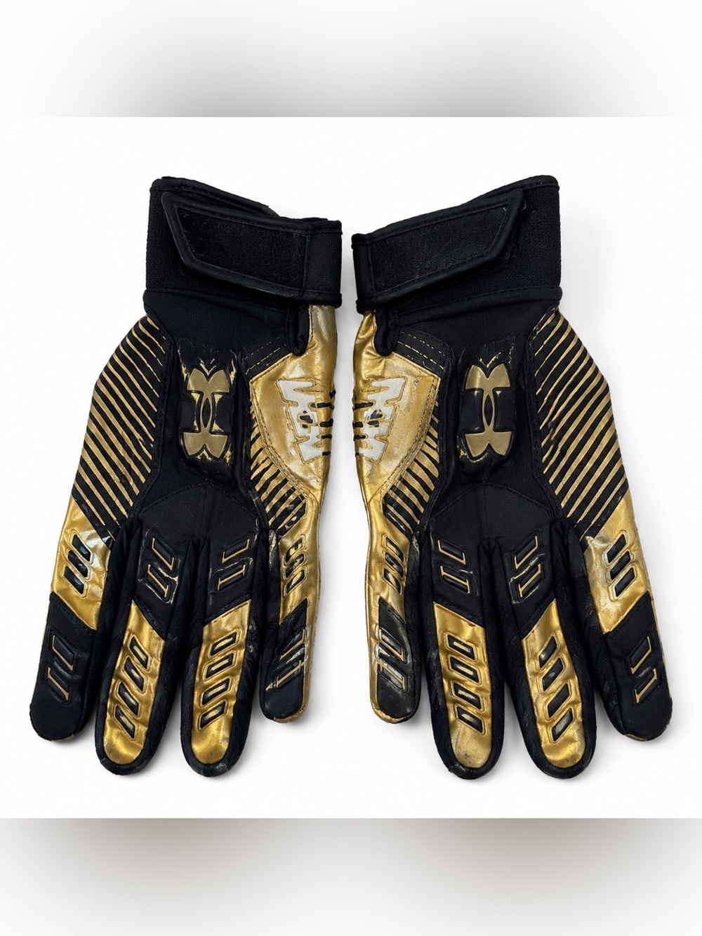 Under Armour Men’s Football Wide Receiver Gloves Black Gold Size Large